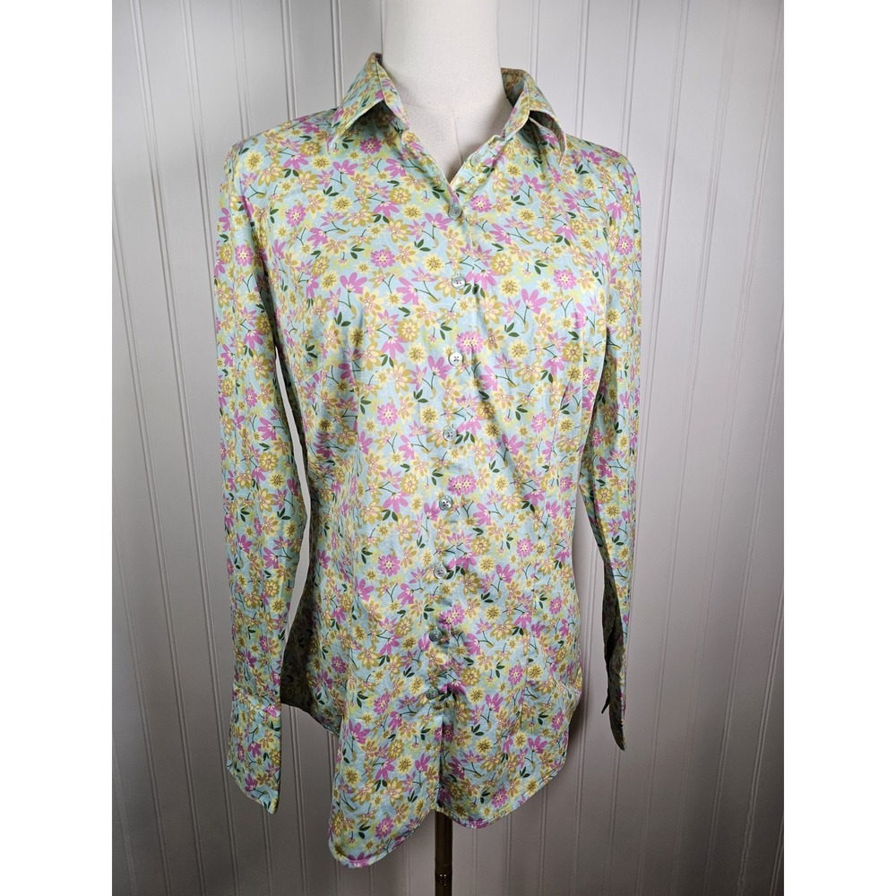 Hawes & Curtis Fitted Floral Blouse Women's Size 10 Career Office Preppy